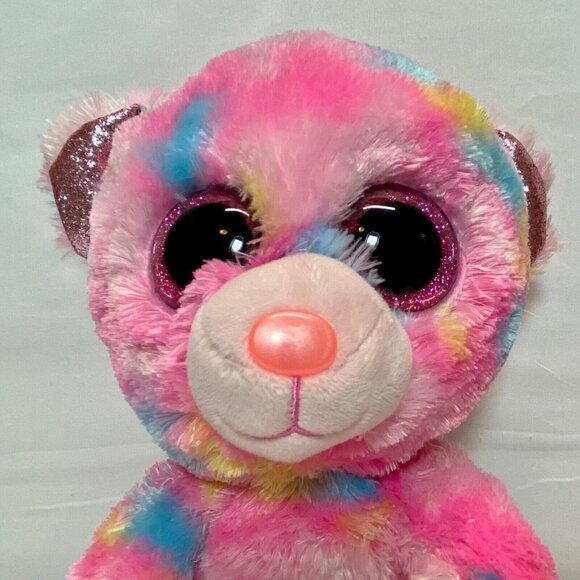 Ty Beanie Boos Franky 10" Rainbow Tye Dye Bear Pink Glitter Eyes 2018 Plush VHTF - Picture 2 of 11
